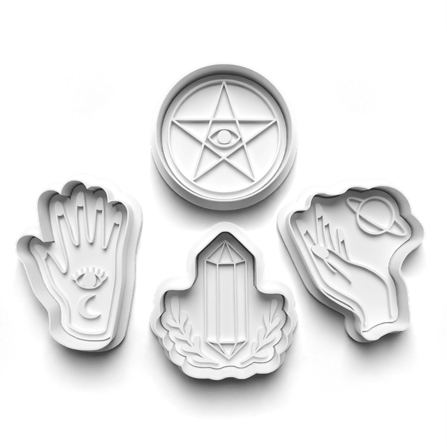 Celestial Crystals Cookie Cutter Embosser Set of 4 Cutters & Stamps Biscuit Mould Debossed Sugar Biscuits