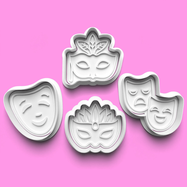 Masquerade Mask Cookie Cutter Embosser Set of 4 Cutters & Stamps Biscuit Mould Debossed Sugar Biscuits