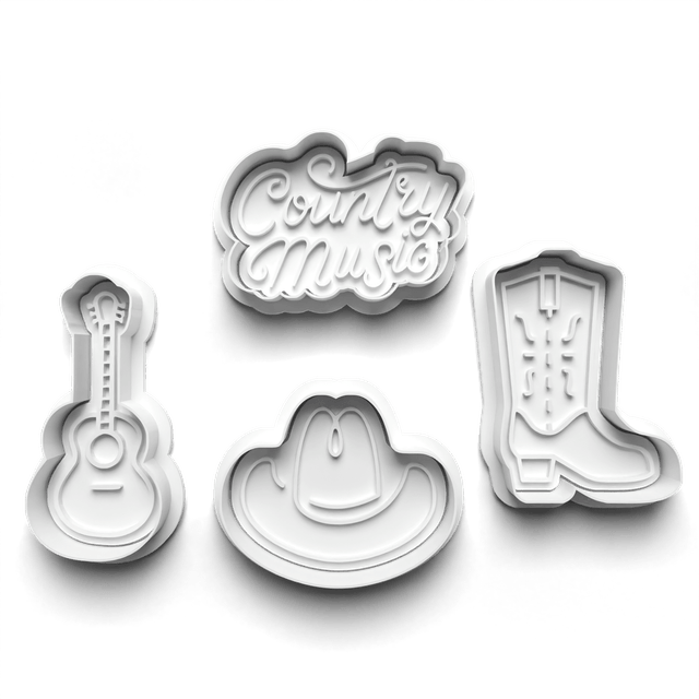 Country Music Cutter Embosser Set of 4 Cookie Cutters & Stamps Biscuit Mould Debossed