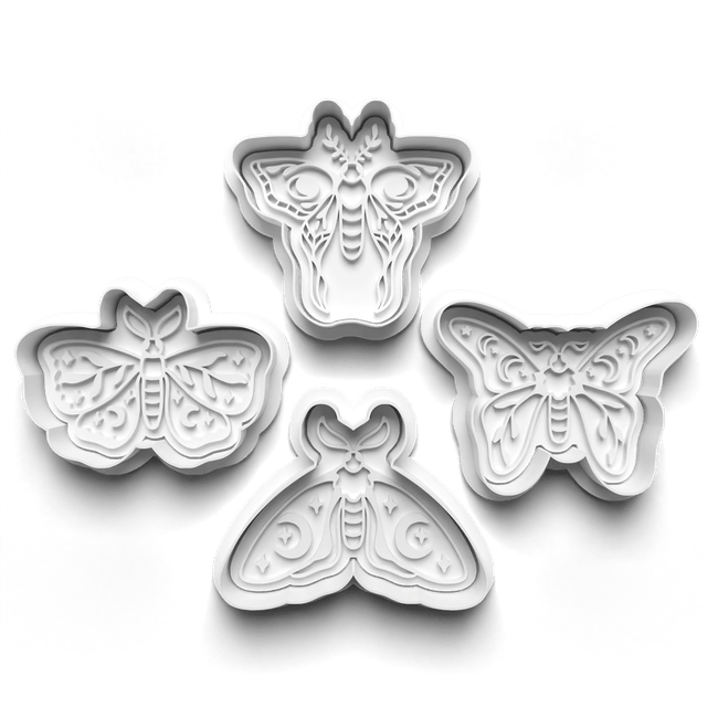 Moth Bug Cookie Cutter Embosser Set of 4 Cutters & Stamps Biscuit Mould Debossed Sugar Biscuits
