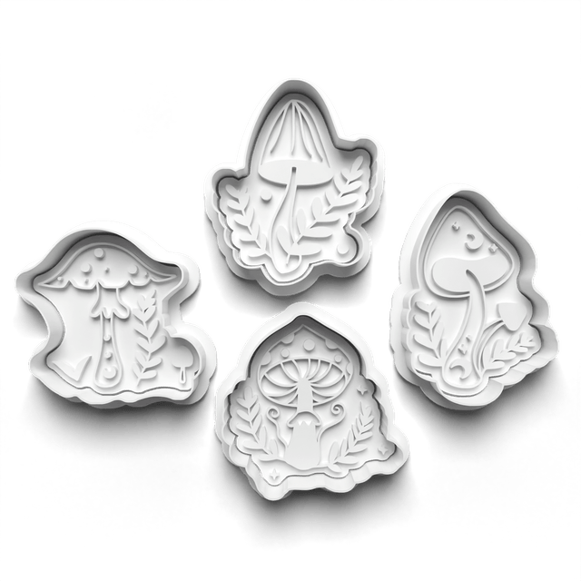 Mystic Mushrooms Cookie Cutter Embosser Set of 4 Cutters & Stamps Biscuit Mould Debossed Sugar Biscuits