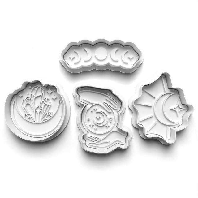 Moons Cookie Cutter Embosser Set of 4 Cutters & Stamps Biscuit Mould Debossed Sugar Biscuit