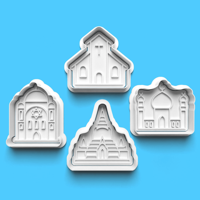 Places of Worship Cookie Cutter Embosser Set of 4 Cutters & Stamps Biscuit Mould Debossed Sugar Biscuits