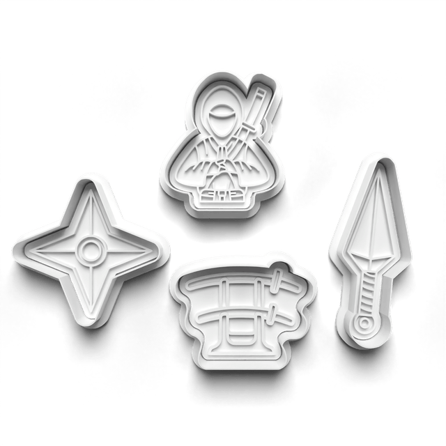 Ninja Assassin Cookie Cutter Embosser Set of 4 Cutters & Stamps Biscuit Mould Debossed Sugar Biscuits