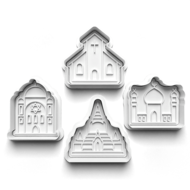 Places of Worship Cookie Cutter Embosser Set of 4 Cutters & Stamps Biscuit Mould Debossed Sugar Biscuits