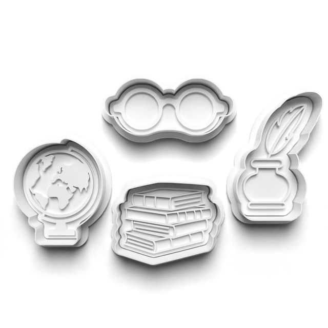 Reading Book Cookie Cutter Embosser Set of 4 Cutters & Stamps Biscuit Mould Debossed Sugar Biscuits