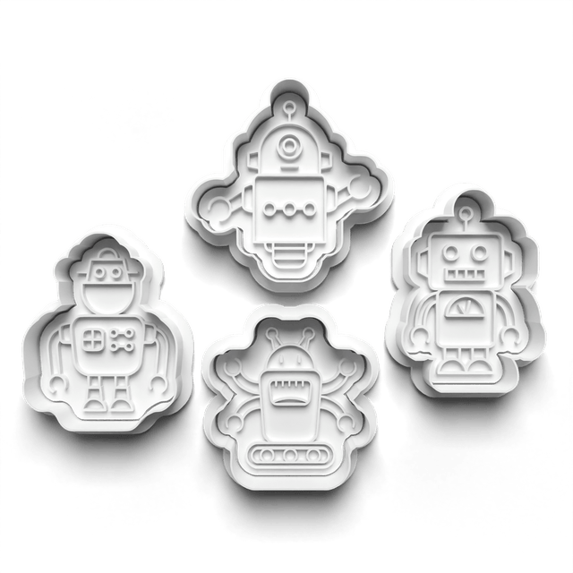 Robots Cookie Cutter Embosser Set of 4 Cutters & Stamps Biscuit Mould Debossed Sugar Biscuits