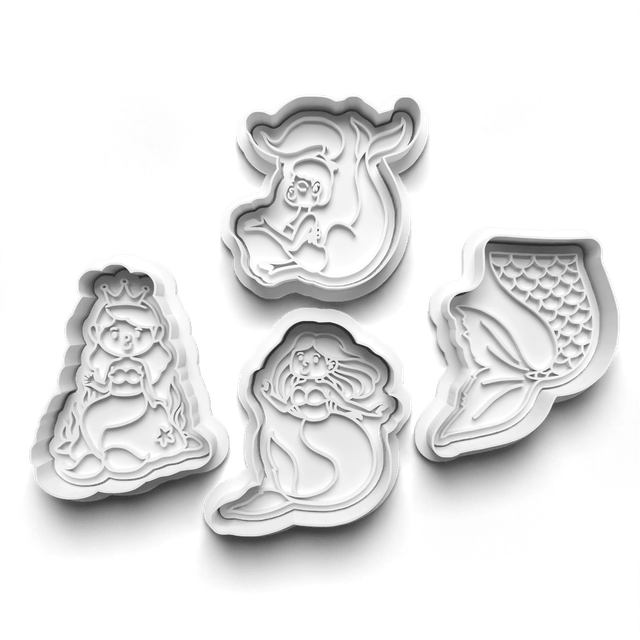 Mermaid Cookie Cutter Embosser Set of 4 Cutters & Stamps Biscuit Mould Debossed Sugar Biscuits