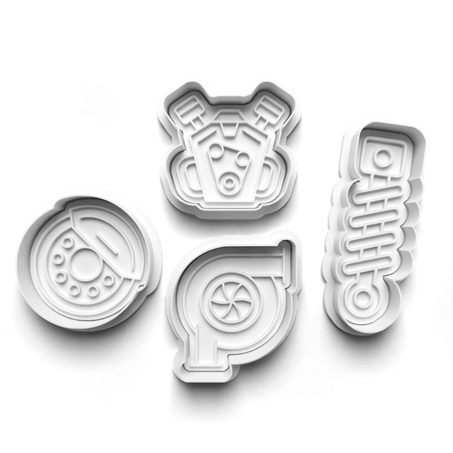 Mechanic Car Parts Cookie Cutter Embosser Set of 4 Cutters & Stamps Biscuit Mould Debossed Sugar Biscuits