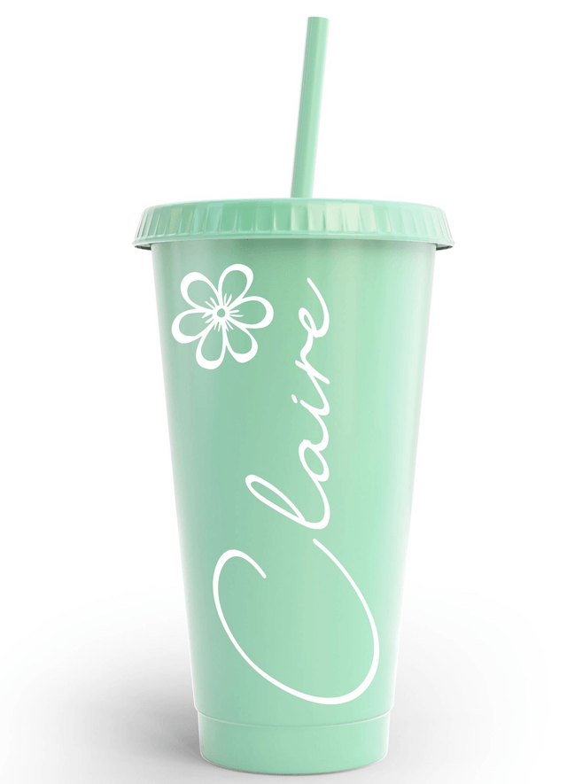 Name & Flower Cold Cup Tumbler Custom Personalised Name Birthday Wedding & Party's (1)