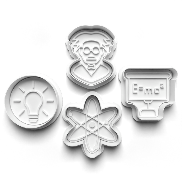 Einstein Science Cookie Cutter Embosser Set of 4 Cutters & Stamps Biscuit Mould Debossed Sugar Biscuits