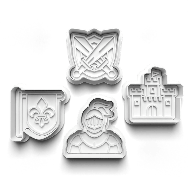 Medieval Knight Cookie Cutter Embosser Set of 4 Cutters & Stamps Biscuit Mould Debossed Sugar Biscuits