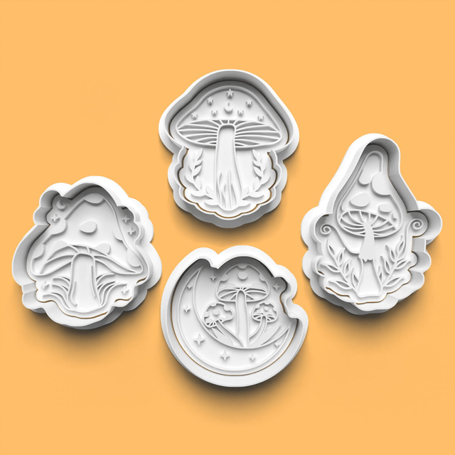 Magic Mushroom Cookie Cutter Embosser Set of 4 Cutters & Stamps Biscuit Mould Debossed Sugar Biscuits