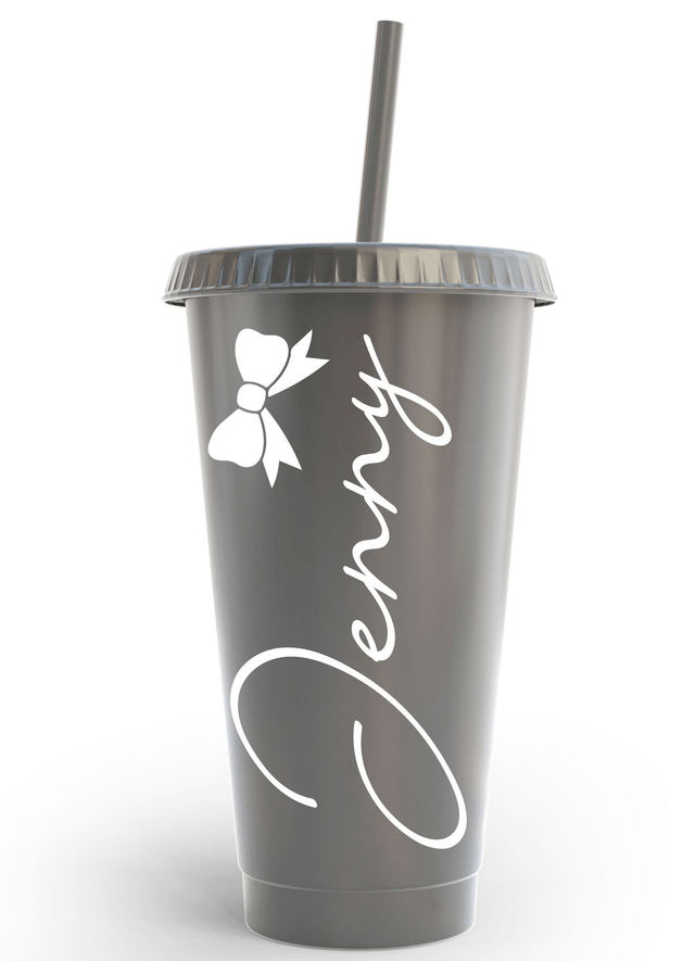 Name & Bow Cold Cup Tumbler Custom Personalised Name Birthday Wedding & Party's