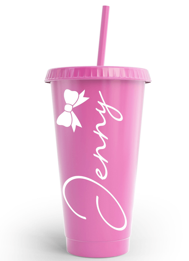 Name & Bow Cold Cup Tumbler Custom Personalised Name Birthday Wedding & Party's