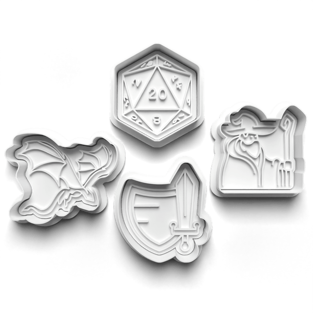 Dungeons Dragons D&D Cutter Embosser Set of 4 Cookie Cutters & Stamps Biscuit Mould Debossed Sugar Biscuit