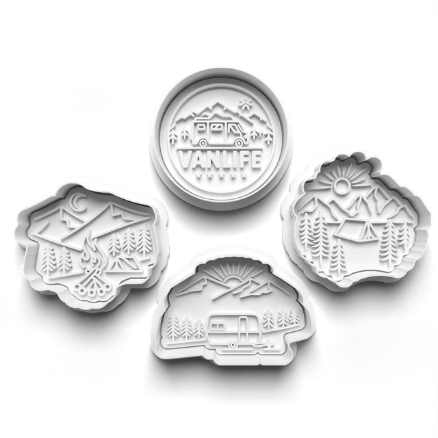 Van Life Cutter Embosser Set of 4 Cookie Cutters & Stamps Biscuit Mould Debossed Sugar Biscuit (1)
