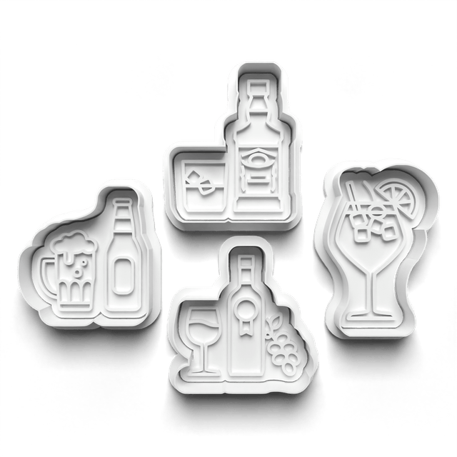 Alcohol Cookie Cutter Embosser Set of 4 Cutters & Stamps Biscuit Mould Debossed Sugar Biscuits