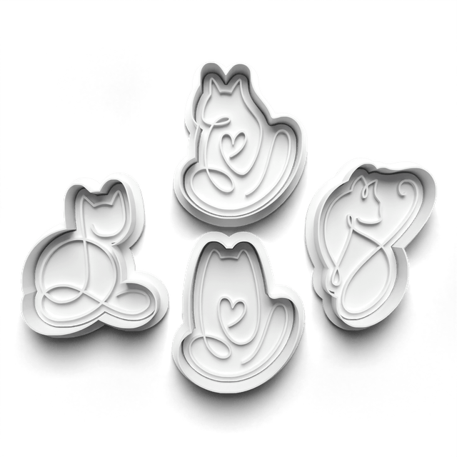 Cat Line Art Cutter Embosser Set of 4 Cookie Cutters & Stamps Biscuit Mould Debossed (2)