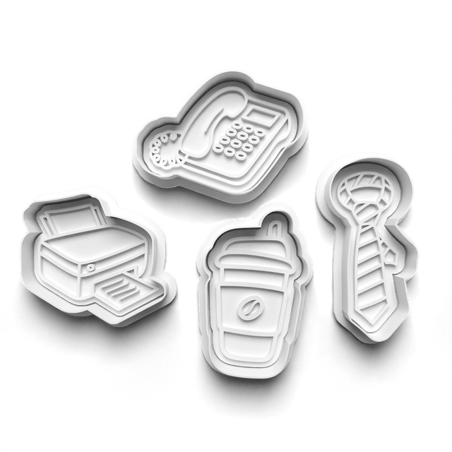 Office Party Cookie Cutter Embosser Set of 4 Cutters & Stamps Biscuit Mould Debossed Sugar Biscuits