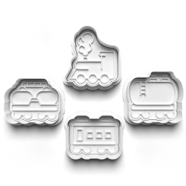 Train Coaches Cookie Cutter Embosser Set of 4 Cutters & Stamps Biscuit Mould Debossed Sugar Biscuits