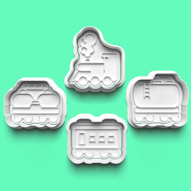 Train Coaches Cookie Cutter Embosser Set of 4 Cutters & Stamps Biscuit Mould Debossed Sugar Biscuits