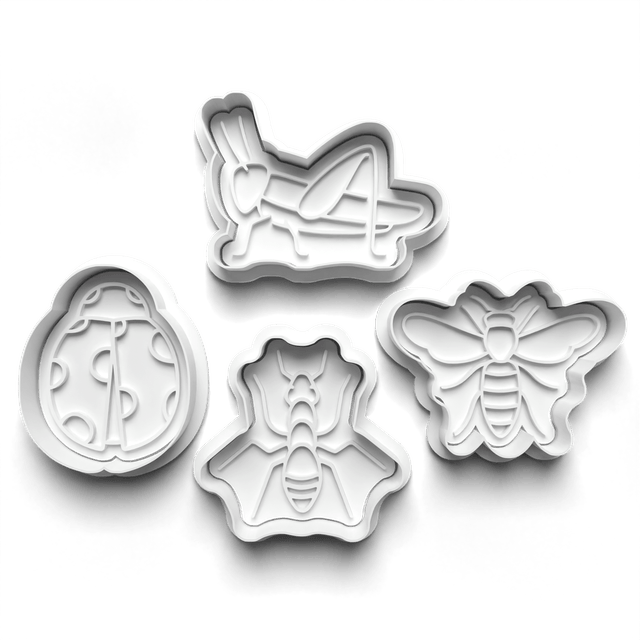 Small Bugs Cookie Cutter Embosser Set of 4 Cutters & Stamps Biscuit Mould Debossed Sugar Biscuits
