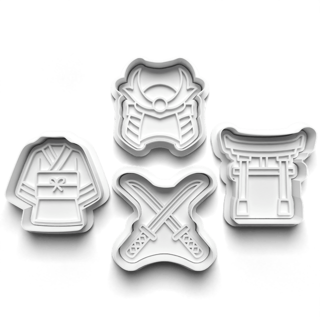 Samurai Japan Cookie Cutter Embosser Set of 4 Cutters & Stamps Biscuit Mould Debossed Sugar Biscuits