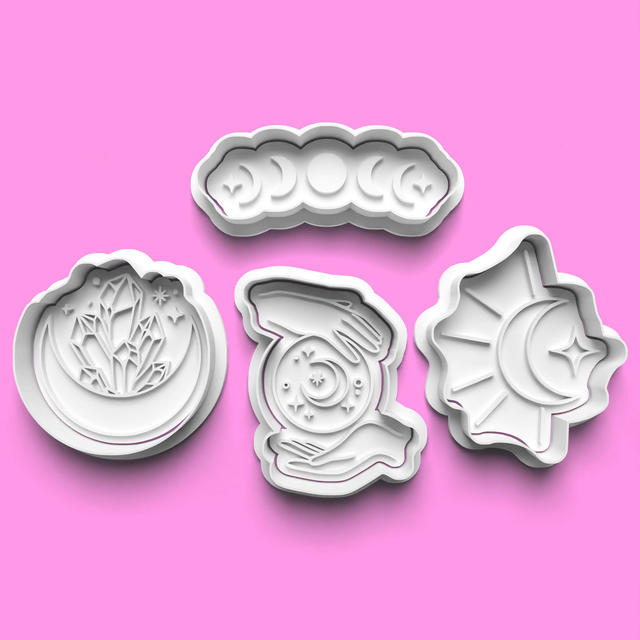 Moons Cookie Cutter Embosser Set of 4 Cutters & Stamps Biscuit Mould Debossed Sugar Biscuit
