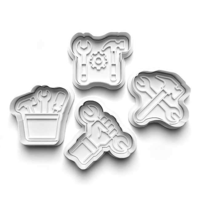 Dad Tools Cookie Cutter Embosser Set of 4 Cutters & Stamps Biscuit Mould Debossed Sugar Biscuits