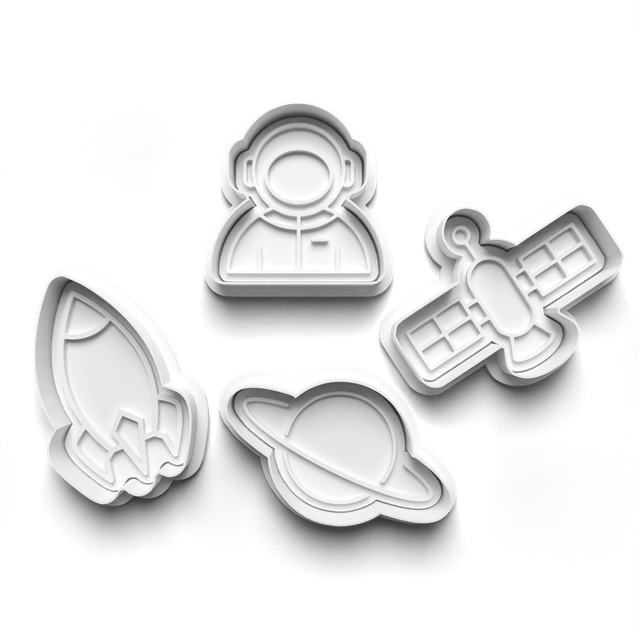 Space Rockets Cookie Cutter Embosser Set of 4 Cutters & Stamps Biscuit Mould Debossed Sugar Biscuits