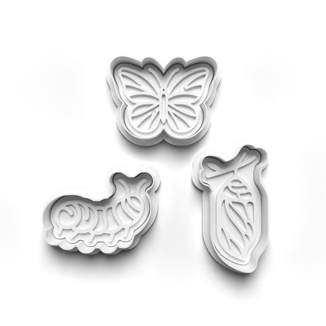 Butterfly Life Cycle Cookie Cutter Embosser Set of 4 Cutters & Stamps Biscuit Mould Debossed Sugar Biscuits