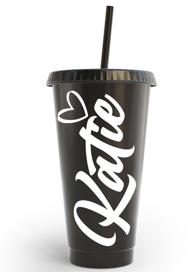 Name & Heart Cold Cup Tumbler Custom Personalised Name Birthday Wedding & Party's