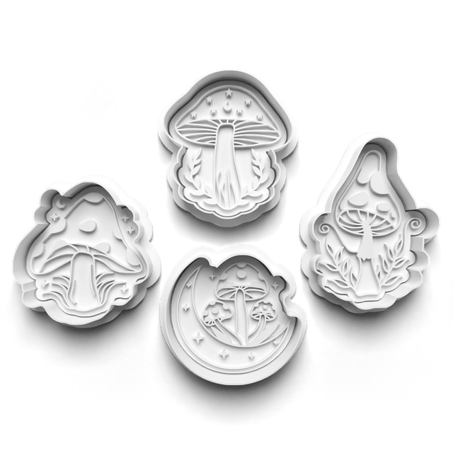 Magic Mushroom Cookie Cutter Embosser Set of 4 Cutters & Stamps Biscuit Mould Debossed Sugar Biscuits