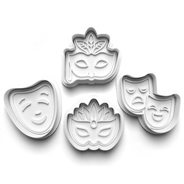 Masquerade Mask Cookie Cutter Embosser Set of 4 Cutters & Stamps Biscuit Mould Debossed Sugar Biscuits