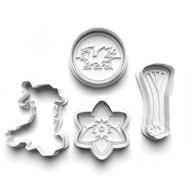 Wales Cookie Cutter Embosser Set of 4 Cutters & Stamps Biscuit Mould Debossed Sugar Biscuits