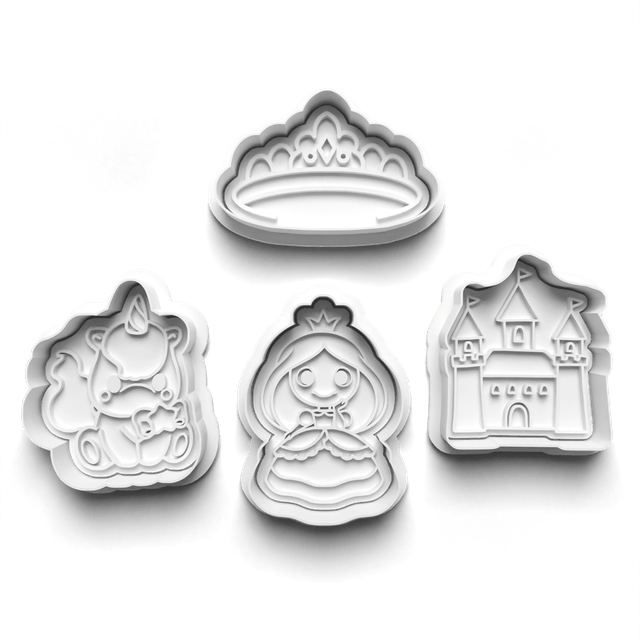 Princess Cookie Cutter Embosser Set of 4 Cutters & Stamps Biscuit Mould Debossed Sugar Biscuits