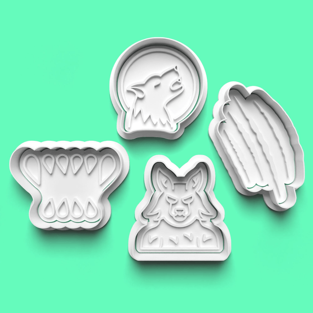 Halloween Werewolf Cutter Embosser Set of 4 Cookie Cutters & Stamps Biscuit Mould Debossed (2)