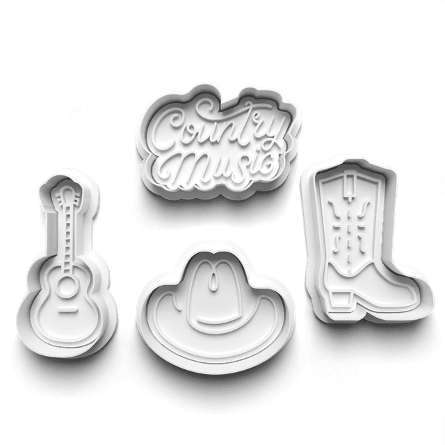 Country Music Cutter Embosser Set of 4 Cookie Cutters &amp; Stamps Biscuit Mould Debossed