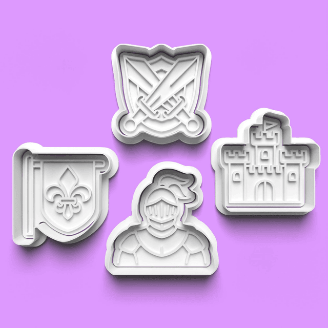 Medieval Knight Cookie Cutter Embosser Set of 4 Cutters &amp; Stamps Biscuit Mould Debossed Sugar Biscuits