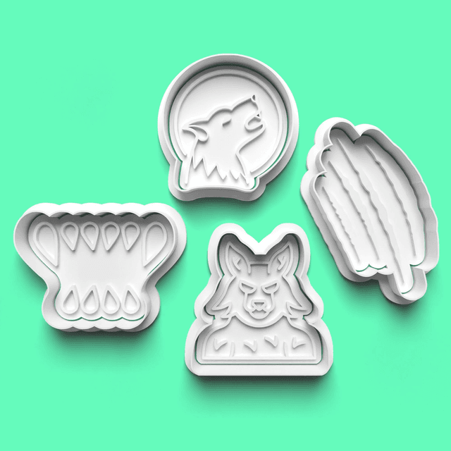 Halloween Werewolf Cutter Embosser Set of 4 Cookie Cutters &amp; Stamps Biscuit Mould Debossed (2)